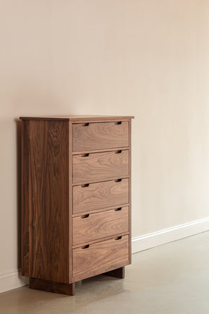 Modern five drawer Foundation Chest in walnut wood from Chilton Furniture Co.
