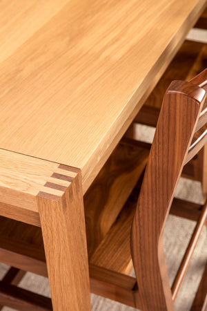 Finger joints on white oak Harbor Dining Table from Chilton Furniture in Maine