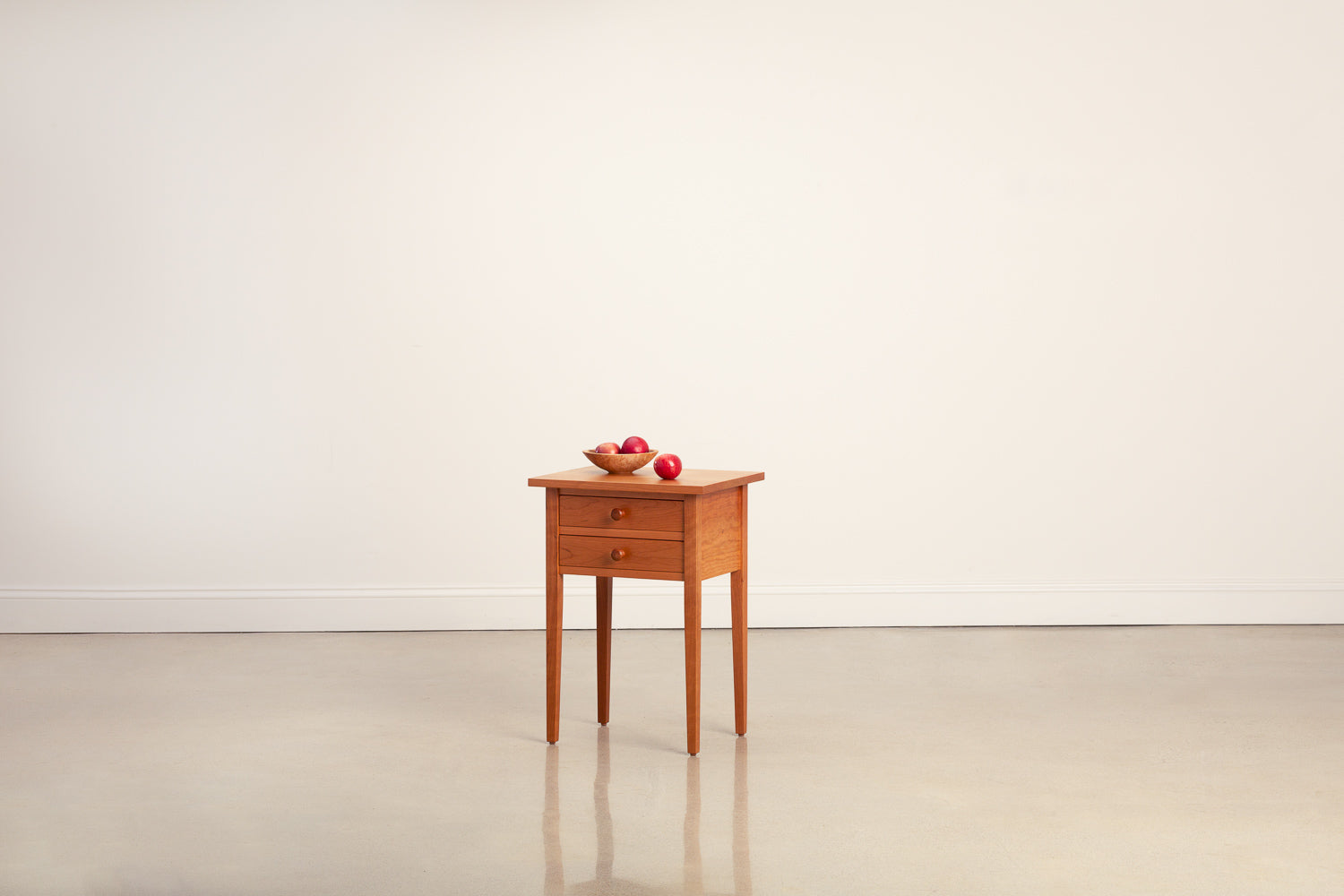 Shaker Lamp Stand in cherry wood styled with apples