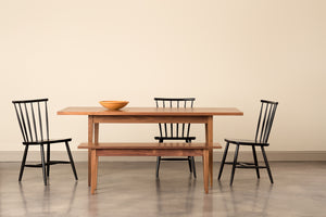 Walnut Shaker Heirloom Dining Table and Bench and black Concord Chairs from Chilton Furniture