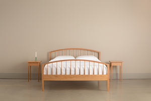 Burnette Spindle Bed and Shaker Heirloom Side Tables in cherry from Chilton Furniture in Maine