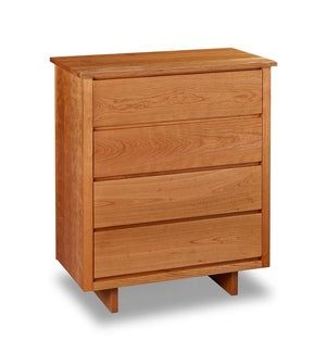 Chilton Furniture's Acadia collection four drawer cherry bedroom chest with under drawer pulls and panel base