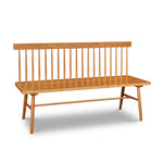 Traditional Shaker style spindle bench with back and angular lines in cherry