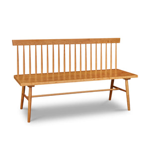 Traditional Shaker style spindle bench with back and angular lines in cherry
