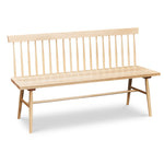 Traditional Shaker style spindle bench with back and angular lines in maple