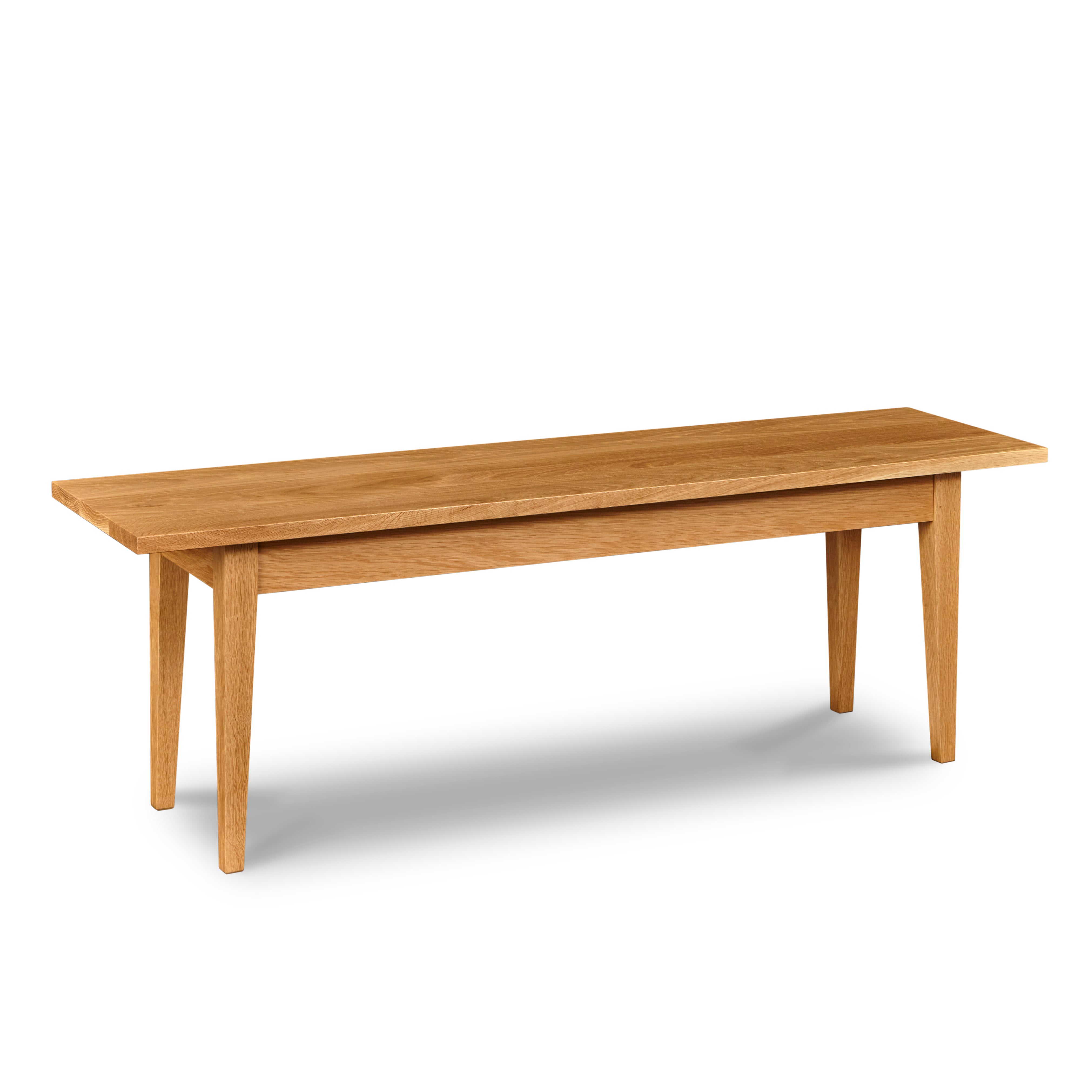 Traditional Shaker style bench with large overhangs in white oak wood