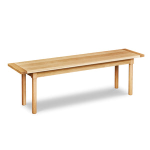 Modern Revelry bench with straight turned legs and breadboard ends, built in solid white oak