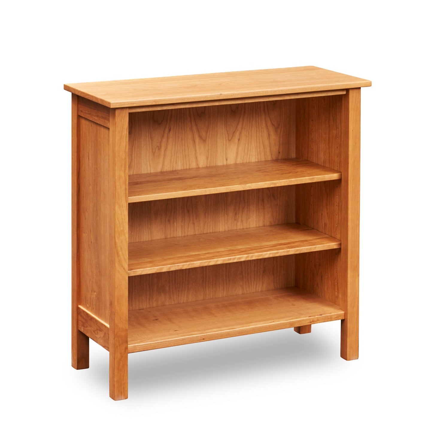 Three foot Shaker inspired solid cherry wood bookcase with three shelves, from Maine's Chilton Furniture