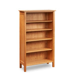 Five foot Shaker inspired solid cherry wood bookcase with three shelves, from Maine's Chilton Furniture