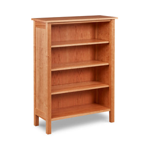 Four foot Shaker inspired solid cherry wood bookcase with three shelves, from Maine's Chilton Furniture Co.