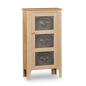 Maple, one-door Shaker inspired pie safe with pierced tin panels in the design of wheat, from Maine's Chilton Furniture 