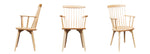 Three view spread of a maple Chilton Spindle Arm Chair show from the side, front and corner