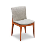 Mid-century modern Metro Chair with round tapered legs in cherry and light grey cushion