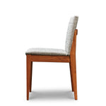 Mid-century modern Metro Chair with round tapered legs in cherry and light grey cushion