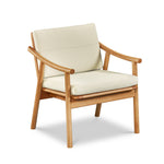 Solid white oak Scandinavian style lounge chair with Knoll fabric cushions in Buff, from Maine's Chilton Furniture Co. 