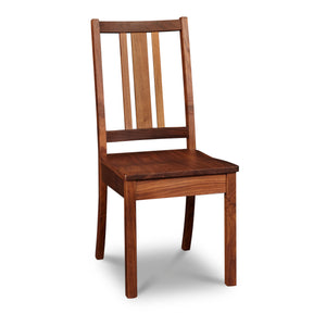 Simple Bungalow inspired side chair with squared back in solid walnut wood