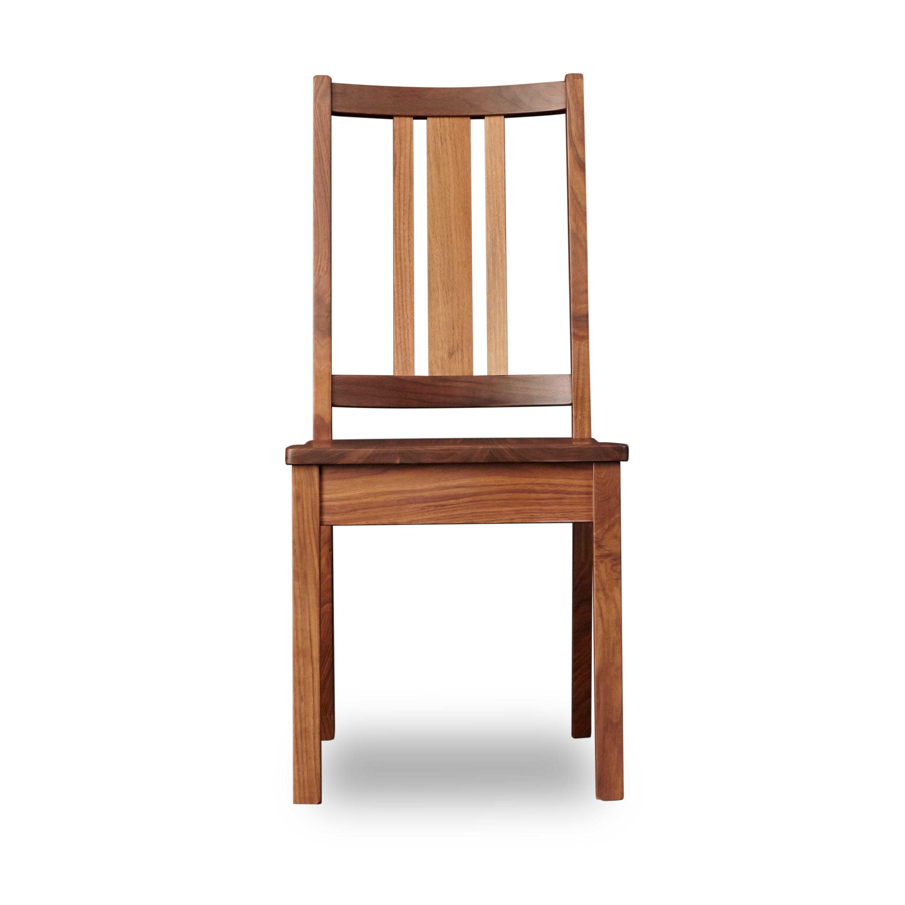 Front view of Saco dining chair in walnut wood from Chilton Furniture