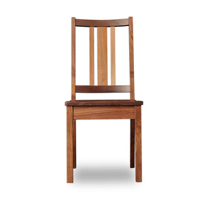 Front view of Saco dining chair in walnut wood from Chilton Furniture