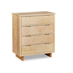 Four drawer Foundation Chest in hard maple wood with trestle base and built in drawer pulls