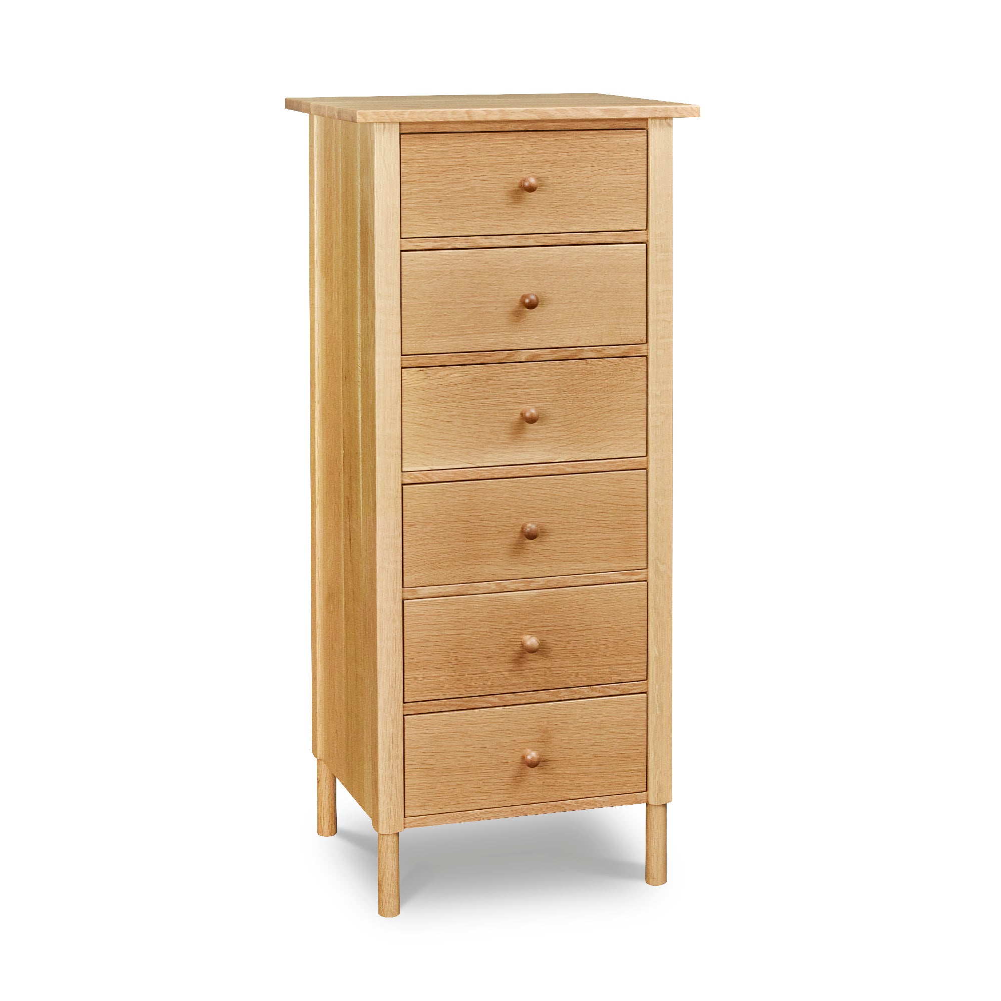 Modern interpretation of a classic Shaker style lingerie chest with six drawers and rounded legs, in solid white oak wood
