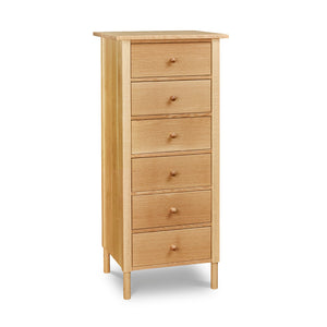 Modern interpretation of a classic Shaker style lingerie chest with six drawers and rounded legs, in solid white oak wood