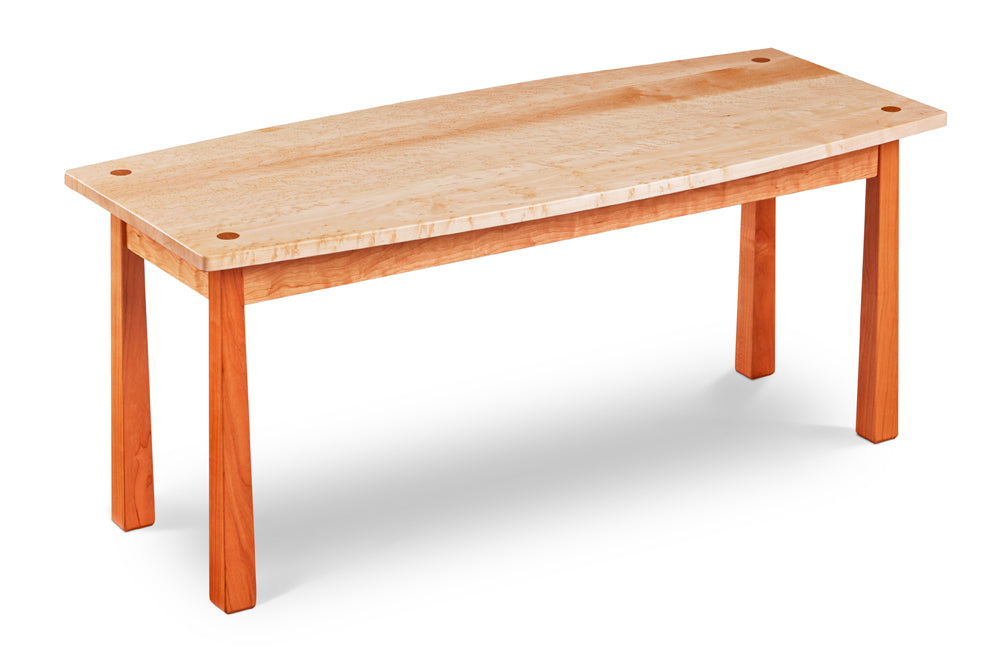 Kittery Boat Coffee Table in solid cherry and birds eye maple with square reverse tapered legs