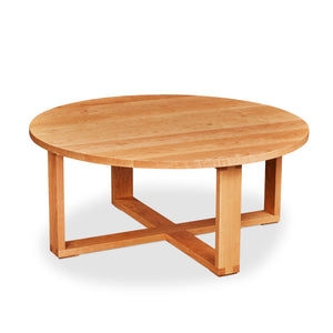 Solid cherry round Lokie Coffee table with minimalist deign and intersecting rectangular frame base