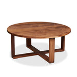 Solid walnut round Lokie Coffee table with minimalist deign and intersecting rectangular frame base