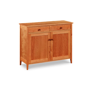 Shaker style storage buffet with two doors and two drawers built of cherry wood from Maine's Chilton Furniture Co.