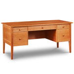 Large Chilton Shaker Desk with four drawers, three pull outs and square tapered legs, made of solid cherry wood