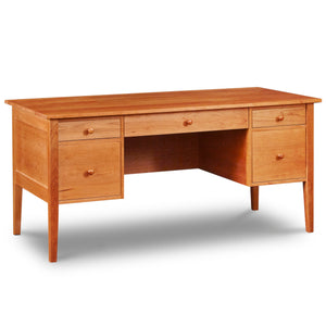 Large Chilton Shaker Desk with four drawers, three pull outs and square tapered legs, made of solid cherry wood