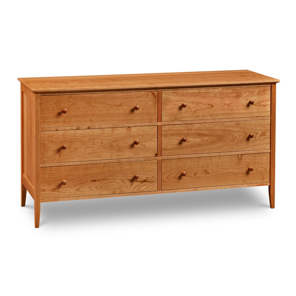 Shaker style, cherry wood six-drawer bedroom storage dresser from Maine's Chilton Furniture Co.