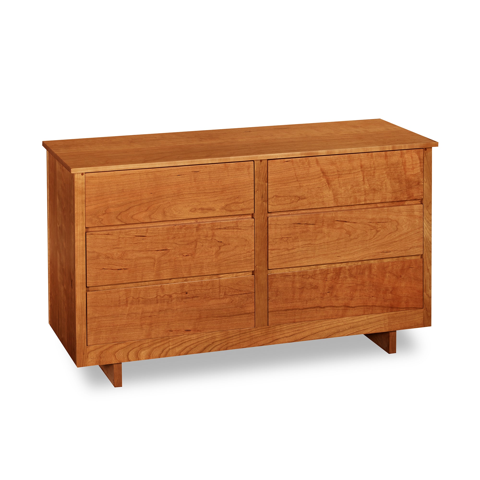 Chilton Furniture's Acadia collection six drawer cherry bedroom dresser with under drawer pulls and panel base