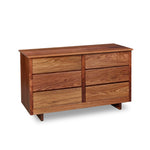 Chilton Furniture's Acadia collection six drawer walnut bedroom dresser with under drawer pulls and panel base