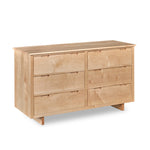 Six drawer Foundation Dresser in hard maple wood with trestle base and built in drawer pulls