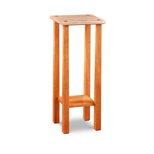 Small square Kittery Plant Stand with low shelf in solid cherry and birds eye maple with square reverse tapered legs