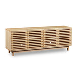 Modern slatted media stand from Chilton Furniture in large size and maple wood