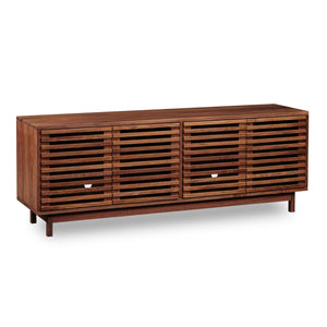 Modern slatted media stand from Chilton Furniture in large size and walnut wood
