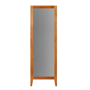 Tall floor length leaning mirror with cherry wood frame and square tapered legs