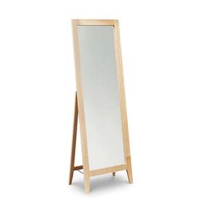 Tall floor length self standing mirror with maple wood frame and square tapered legs