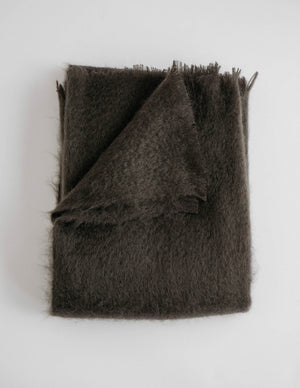 Soft dark brown mohair throw blanket