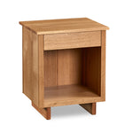 One drawer Foundation Nightstand in solid rift-sawn oak wood with trestle base and built in drawer pull