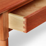 Details on open Shaker style drawer with dovetail joinery