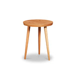 Modern round cherry wood nightstand with three round tapered legs