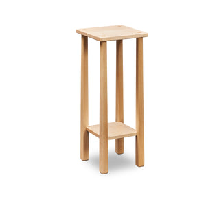 Small square Kittery Plant Stand with low shelf in solid maple wood with square reverse tapered legs