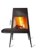 Modern Shaker Style wood-burning stove in black cast iron with short side shelf
