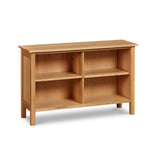 Shaker inspired solid white oak wood bookcase with center median and four shelves, from Maine's Chilton Furniture Co.