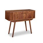 Mid-century Scandinavian inspired sideboard with angled legs in solid walnut wood