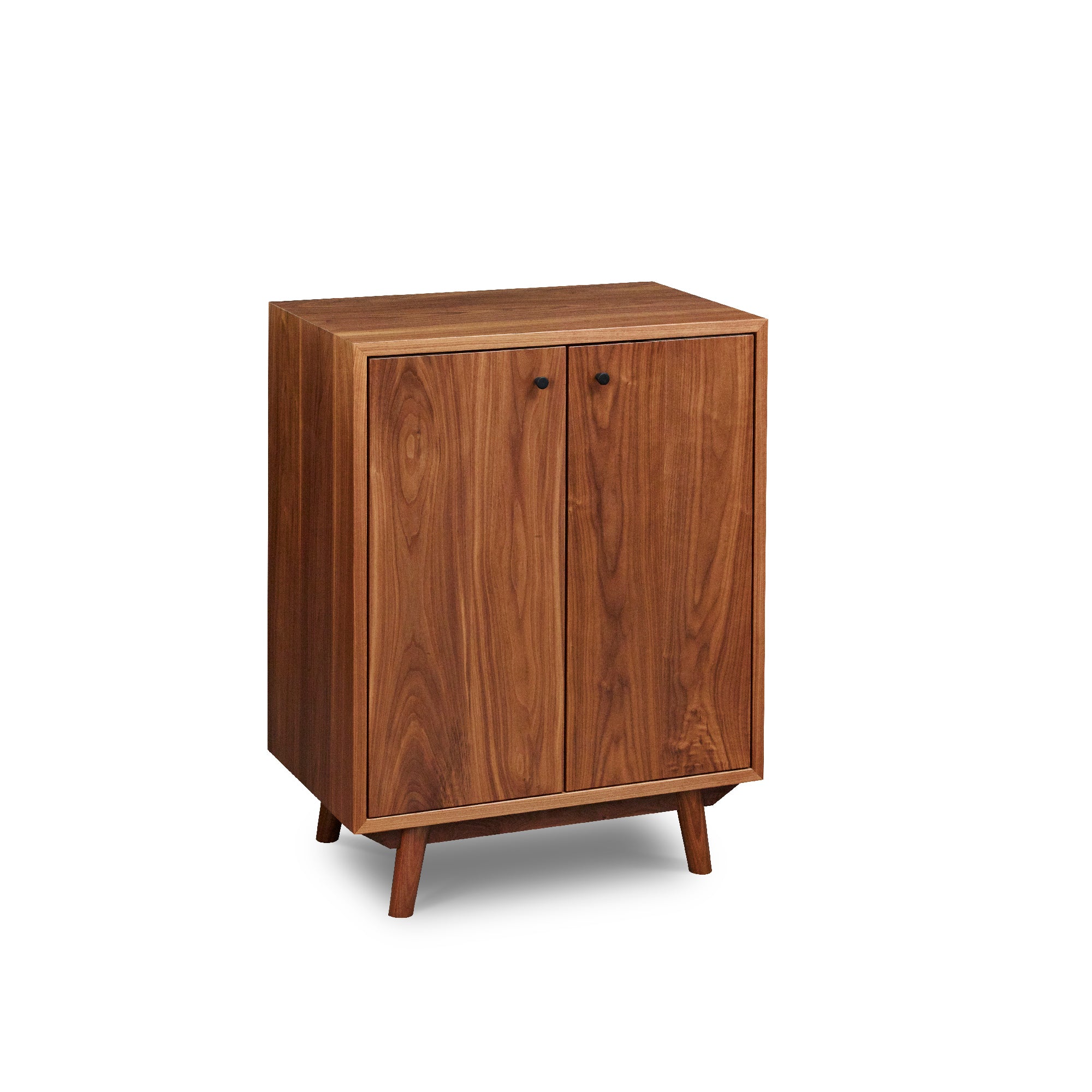Mid-century Scandinavian inspired sideboard with angled legs in solid walnut wood