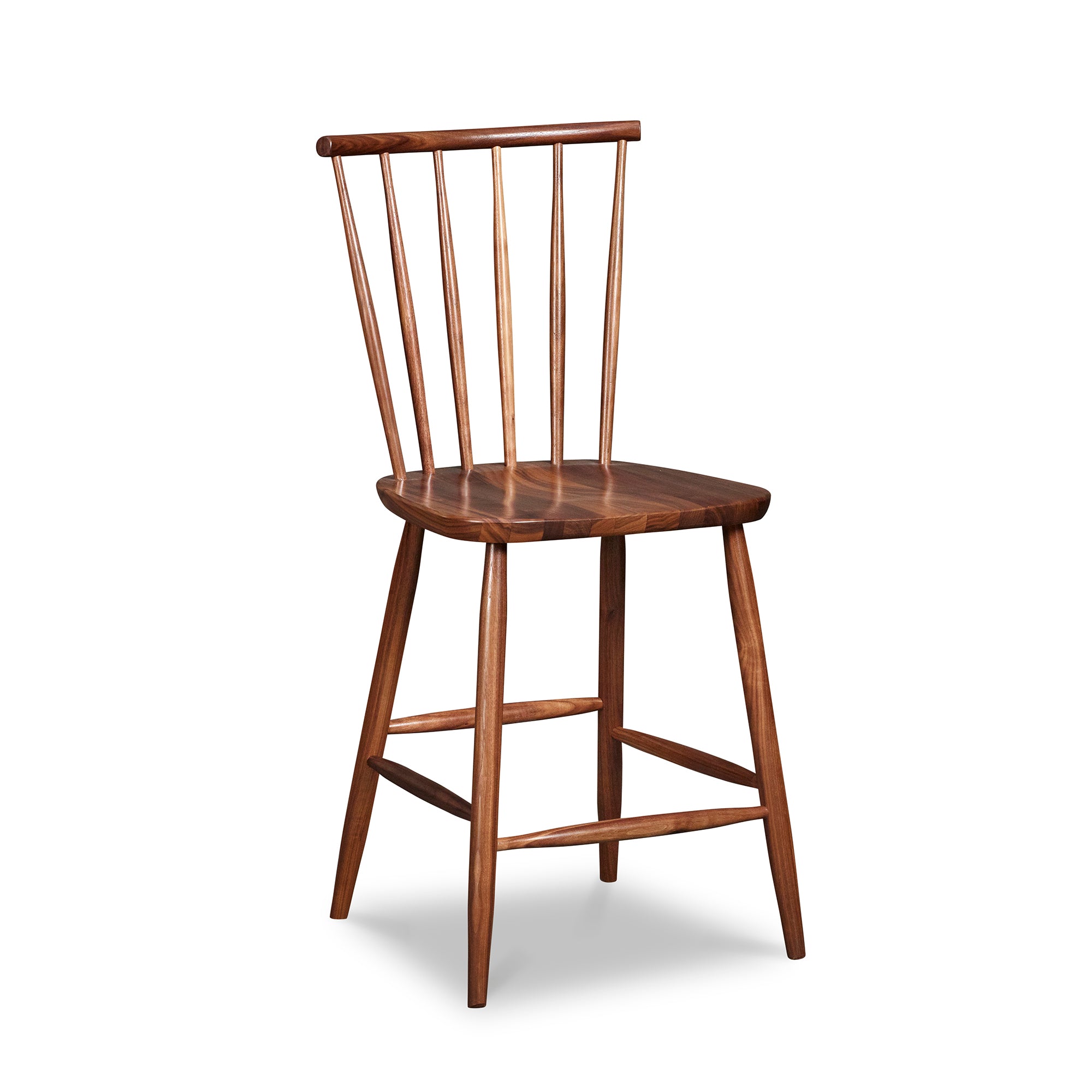 Windsor style stool with round crest in walnut